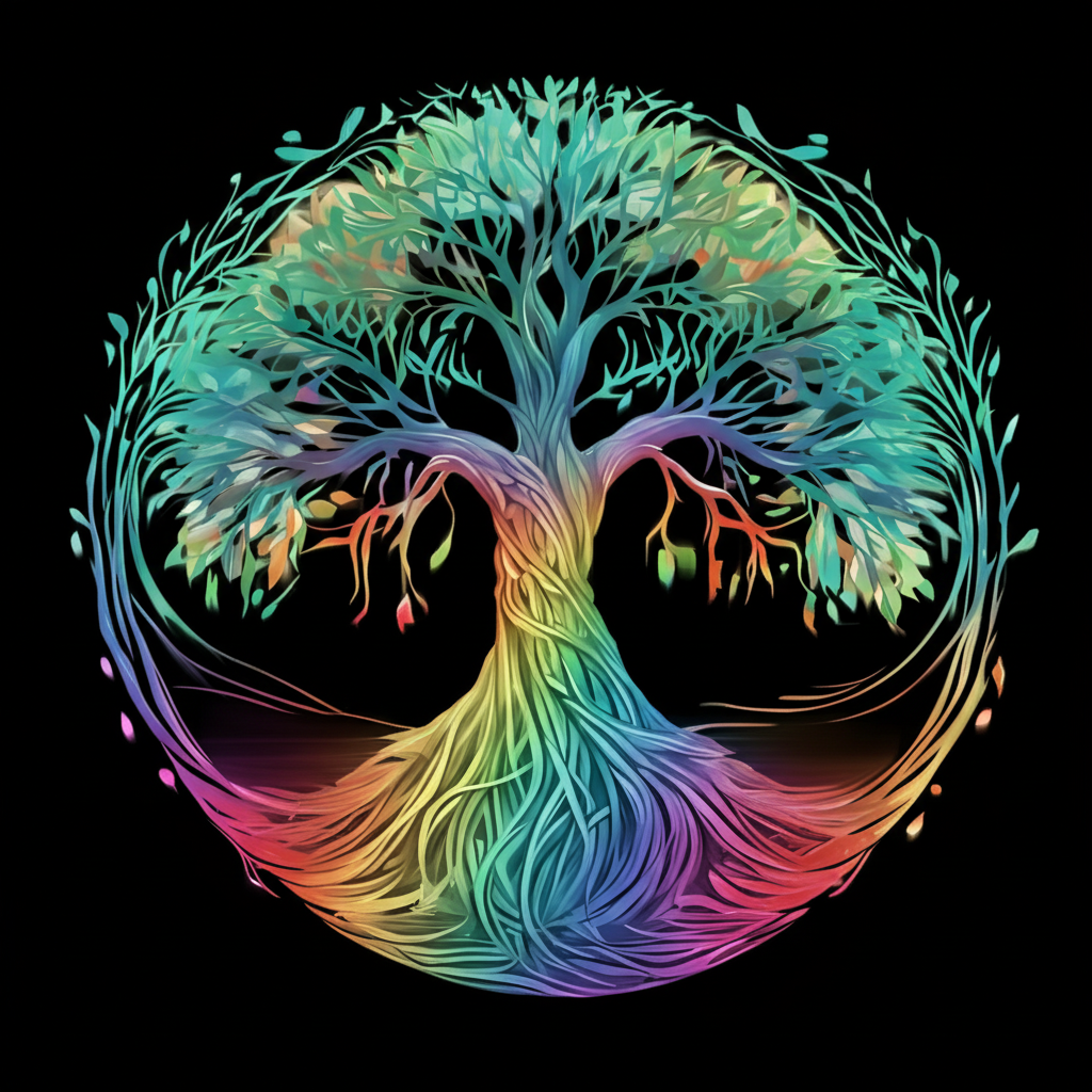 Edit Image From Text - make this in a rainbow streaming through the roots
