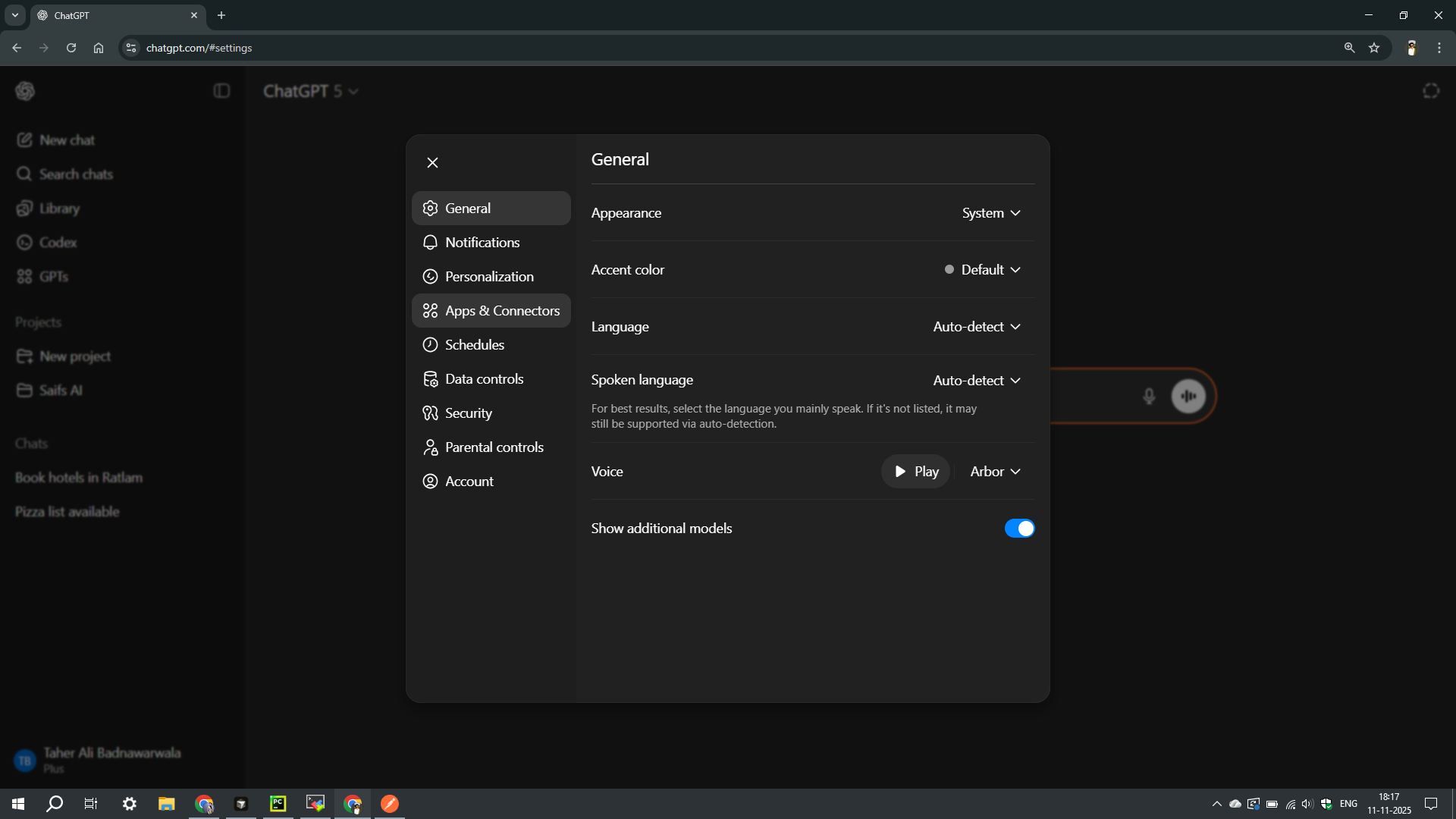 ChatGPT Connectors Menu