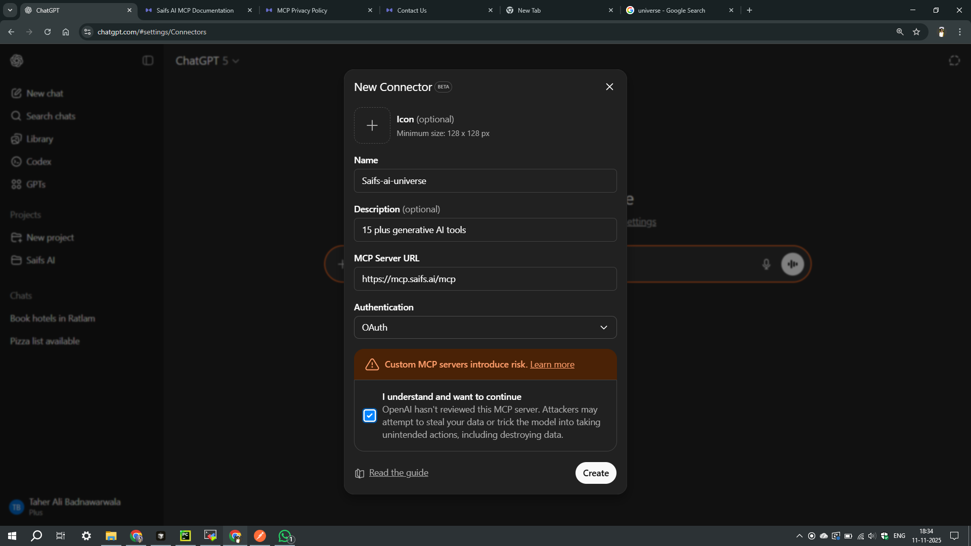 ChatGPT Create Connector
